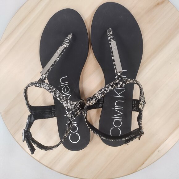 Calvin Klein Samira Snakeskin Black Strappy Silver Accent Sandals Women US 8 - Picture 8 of 13